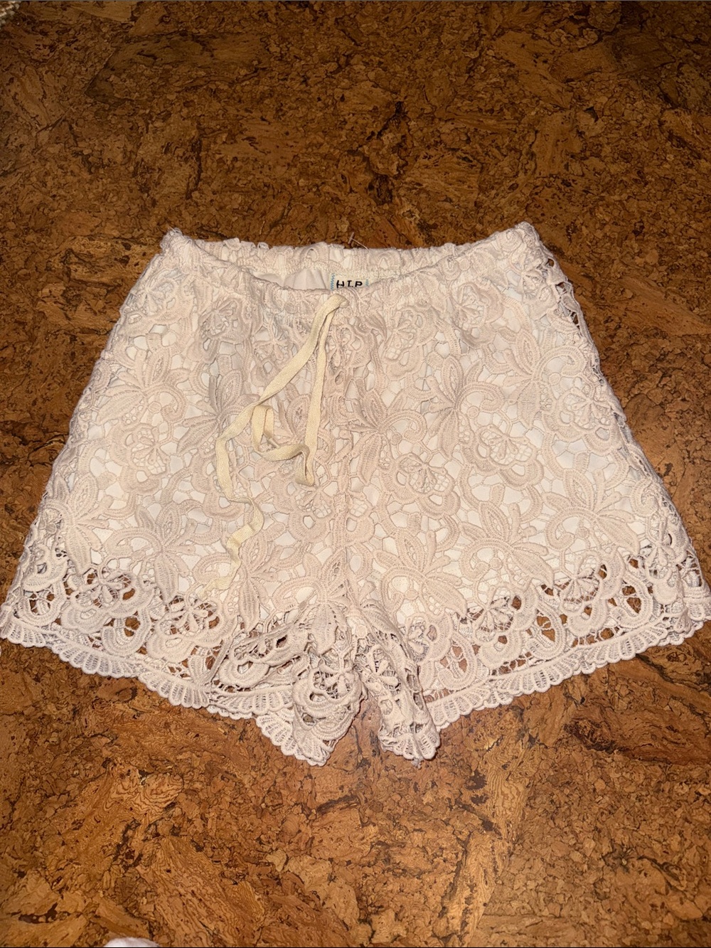 h.i.p. White Crochet Lace Drawstring Shorts